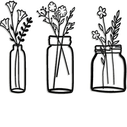 Black manual iron flower silhouette wall hanging, 40 cm high, single or set with mount