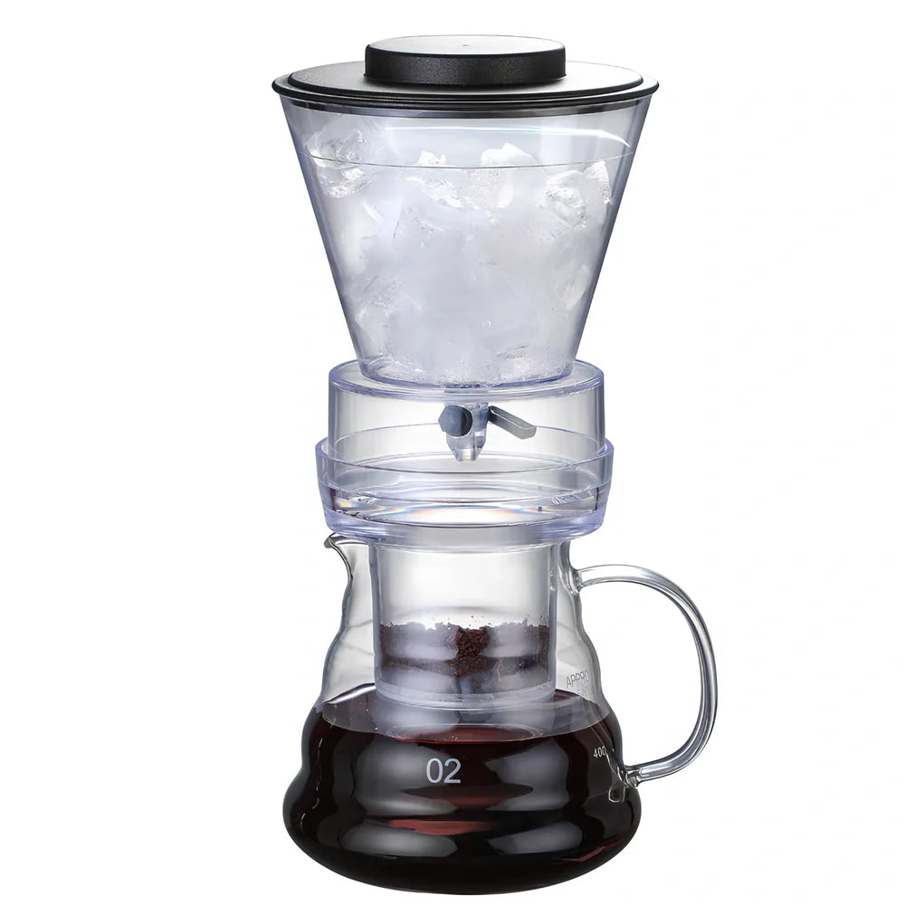 Glass ice drip coffee pot with traditional Chinese design and adjustable cold brew mechanism