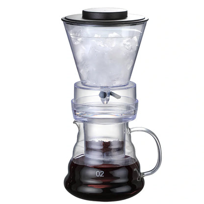 Glass ice drip coffee pot with traditional Chinese design and adjustable cold brew mechanism