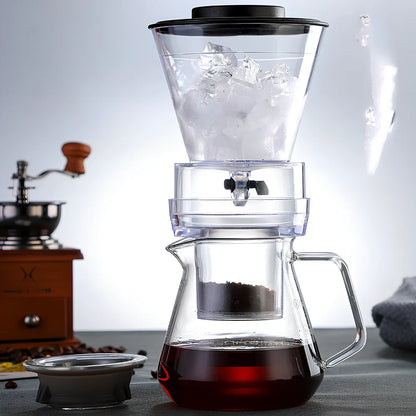 Glass ice drip coffee pot with traditional Chinese design and adjustable cold brew mechanism