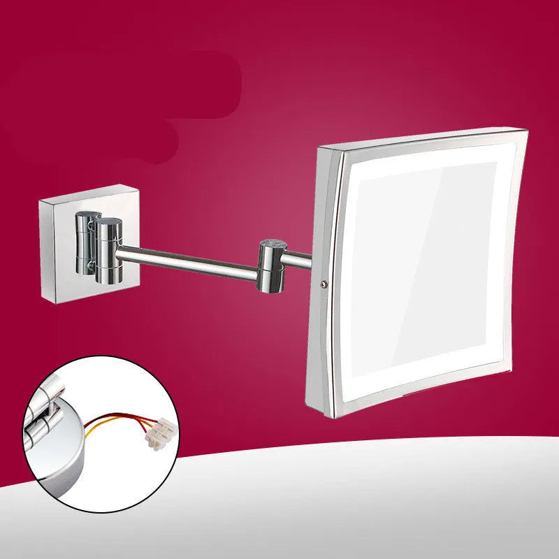 8.5 inch stainless steel folding makeup mirror in silver finish with a hidden switch