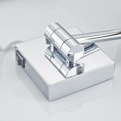 8.5 inch stainless steel folding makeup mirror in silver finish with a hidden switch