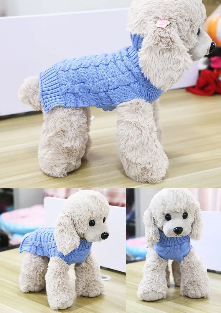 Cashmere twisted rope dog sweater in wool material showing twisted rope detail and colour options