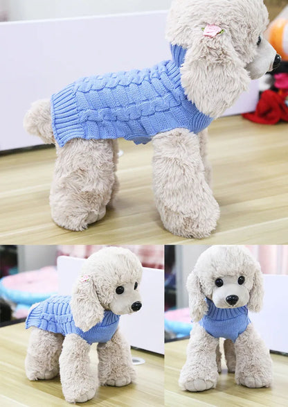 Cashmere twisted rope dog sweater in wool material showing twisted rope detail and colour options