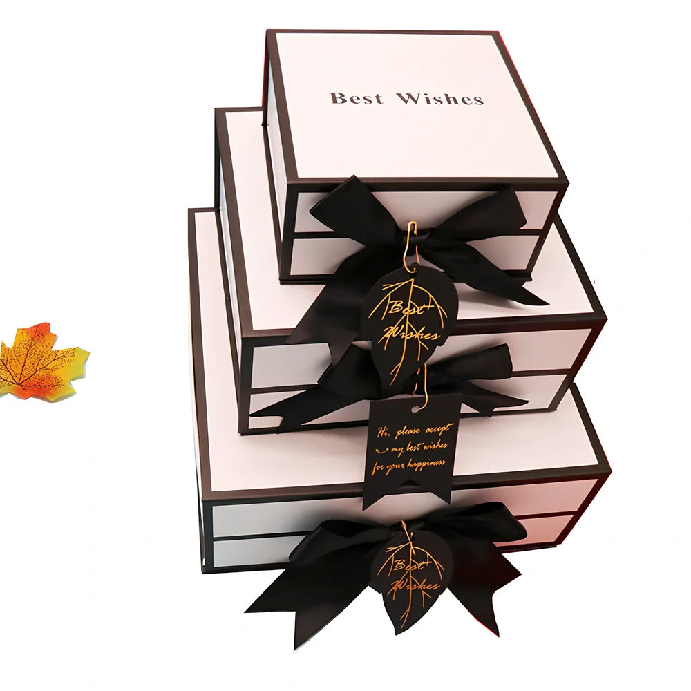 White clamshell gift box for lipstick cosmetics with book-style opening in three size options