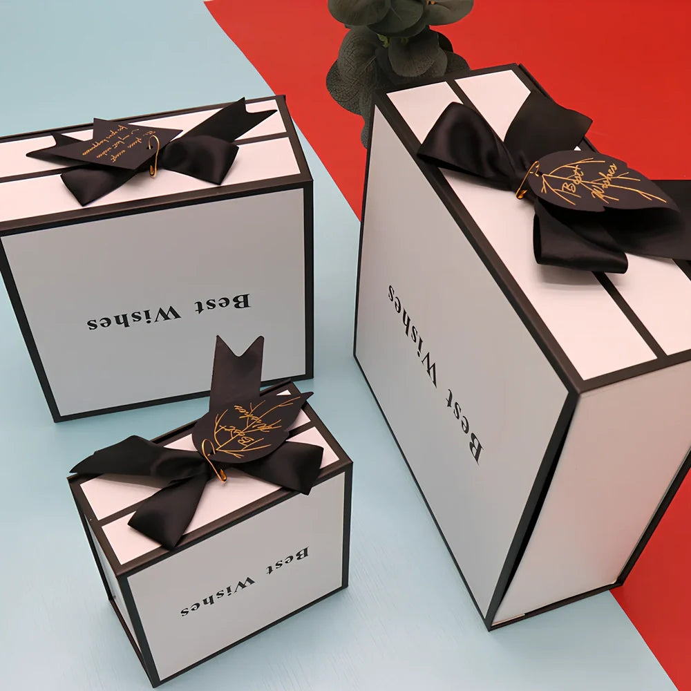 White clamshell gift box for lipstick cosmetics with book-style opening in three size options