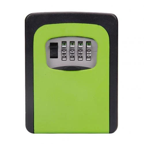 Wall-mounted key storage box with 4-digit combination lock, available in multiple colors for secure and convenient key organization