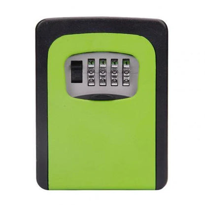 Wall-mounted key storage box with 4-digit combination lock, available in multiple colors for secure and convenient key organization