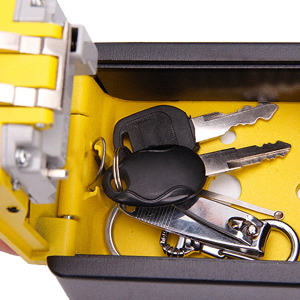 Wall-mounted key storage box with 4-digit combination lock, available in multiple colors for secure and convenient key organization