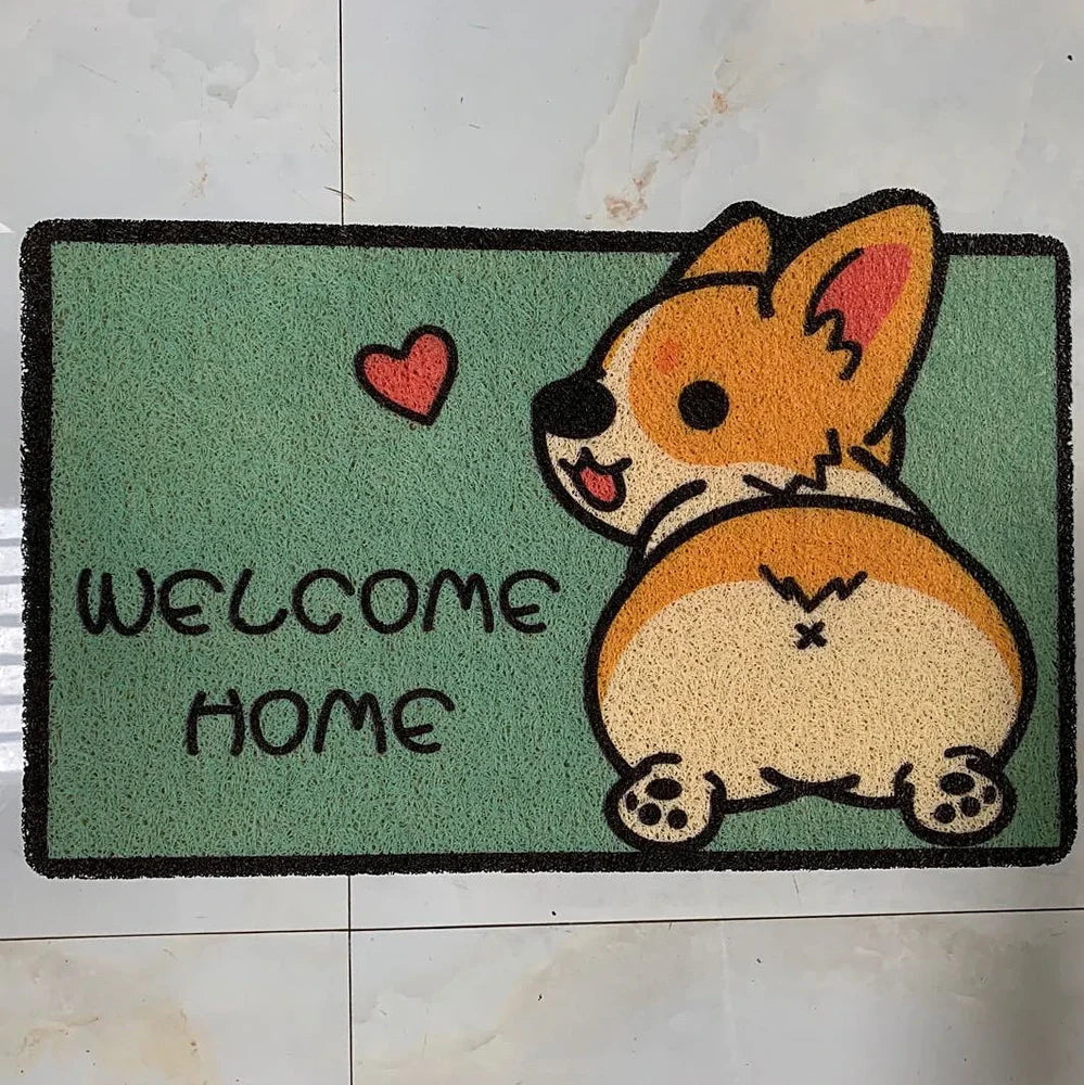 40x60cm PVC cartoon doormat with animal patterns including corgis and kittens