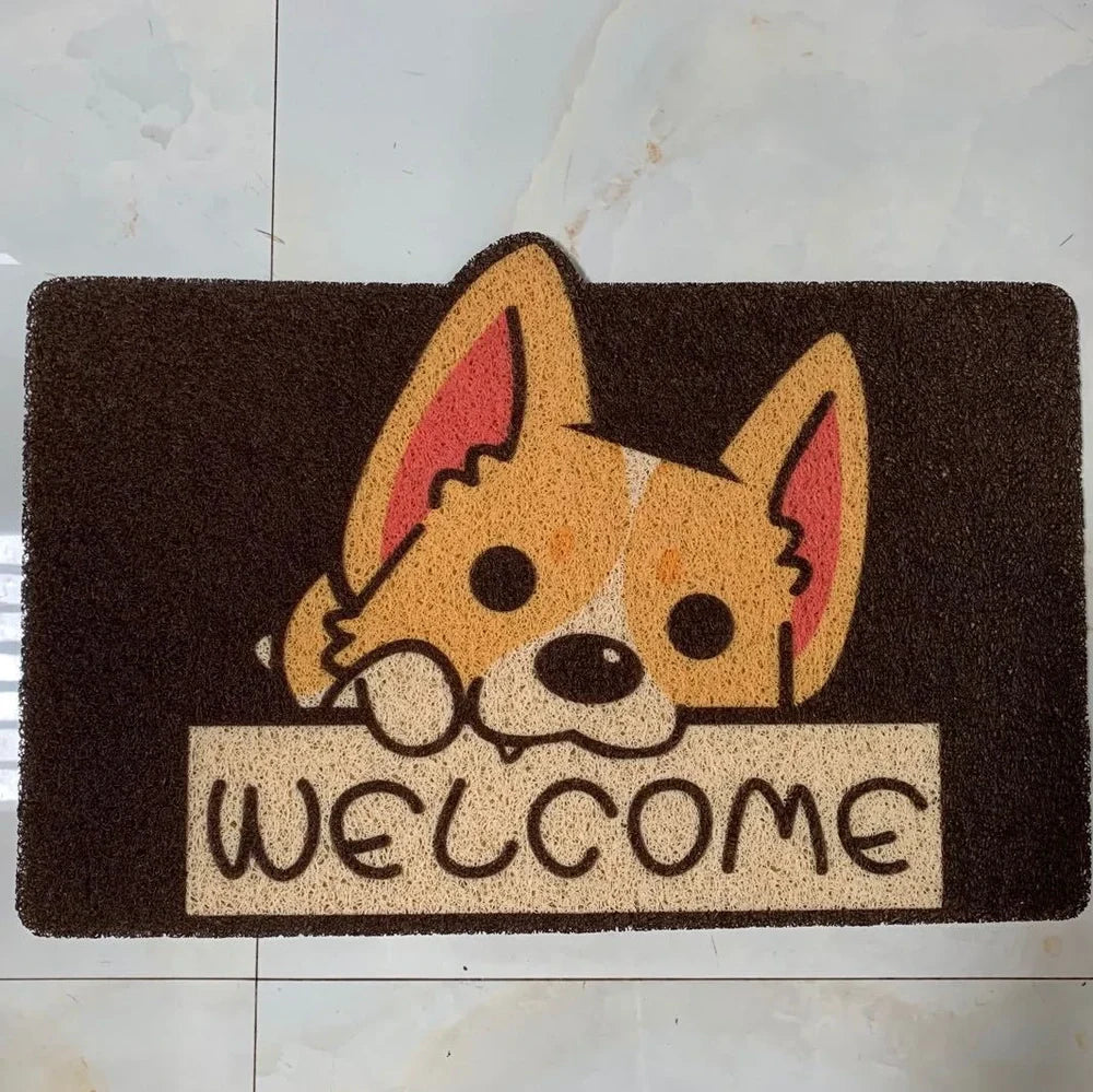 40x60cm PVC cartoon doormat with animal patterns including corgis and kittens