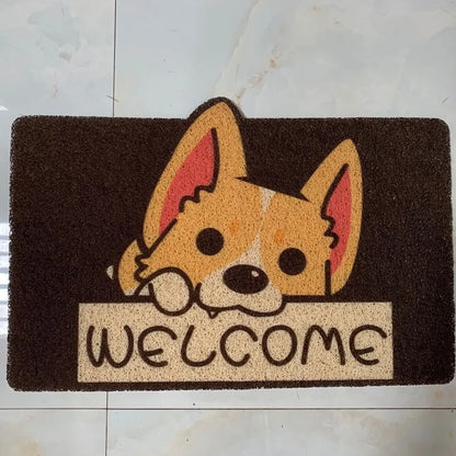 40x60cm PVC cartoon doormat with animal patterns including corgis and kittens