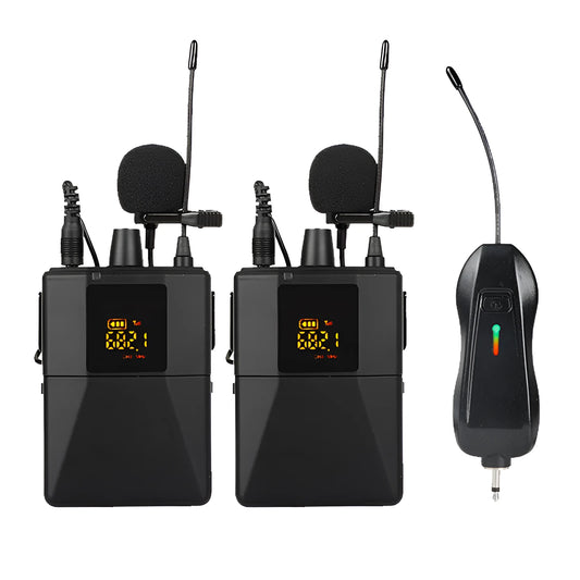 Little Bee X3 black wireless lavalier microphone and charging case on a table