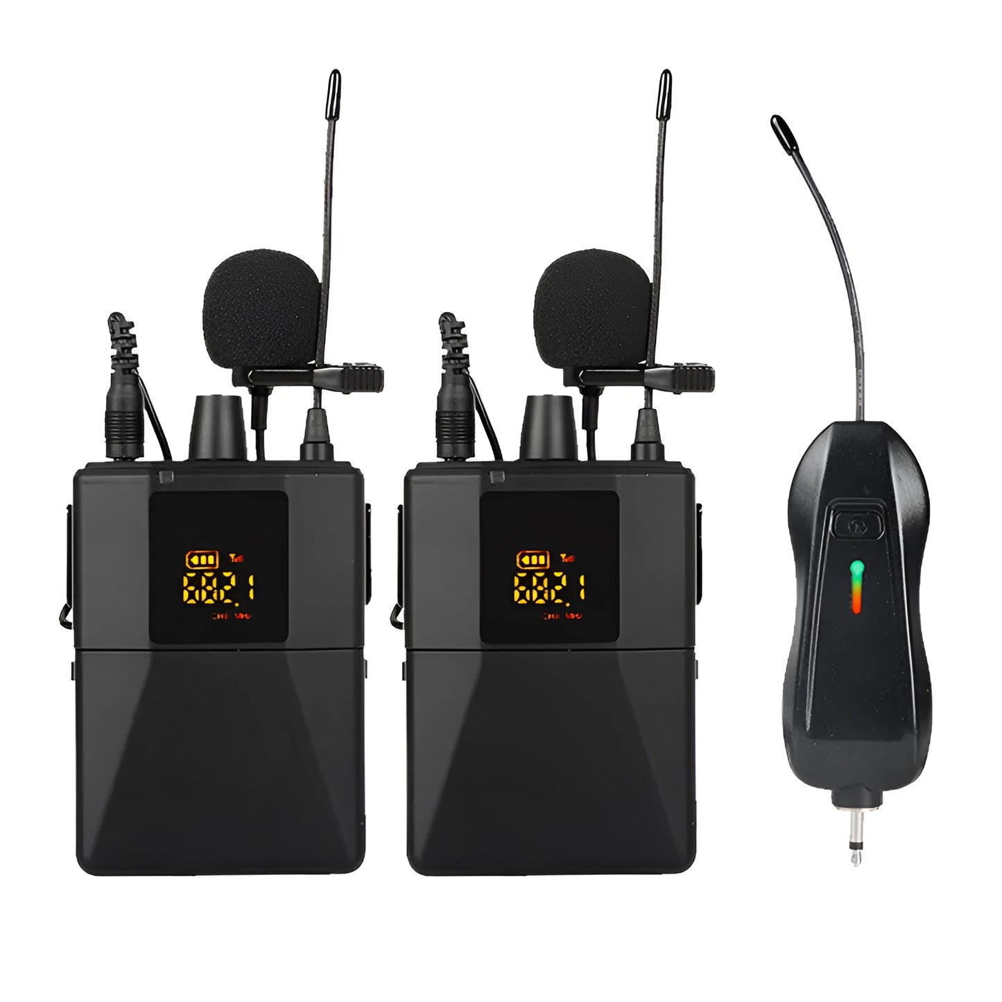 Little Bee X3 black wireless lavalier microphone clipped on a shirt collar.