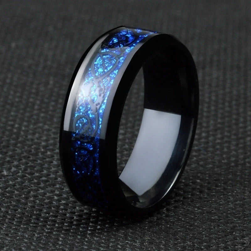 Elegant black gemstone wedding ring with a modern geometric design