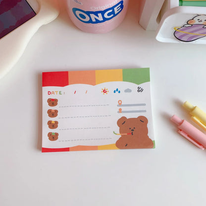 Kawaii bear cartoon memo pad notebook with colourful cover showing daily task list