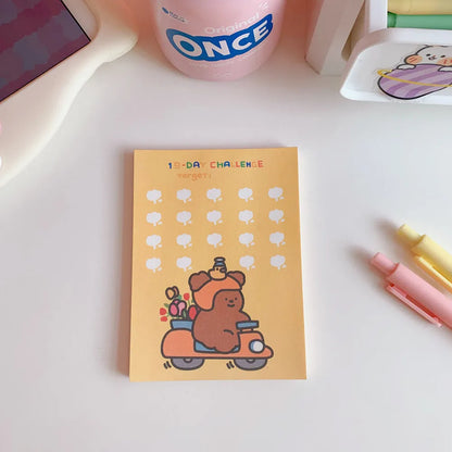 Kawaii bear cartoon memo pad notebook with colourful cover showing daily task list