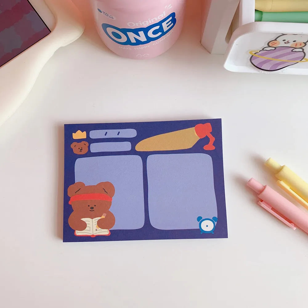 Kawaii bear cartoon memo pad notebook with colourful cover showing daily task list