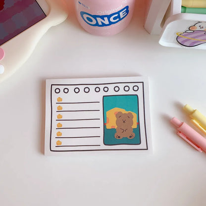 Kawaii bear cartoon memo pad notebook with colourful cover showing daily task list