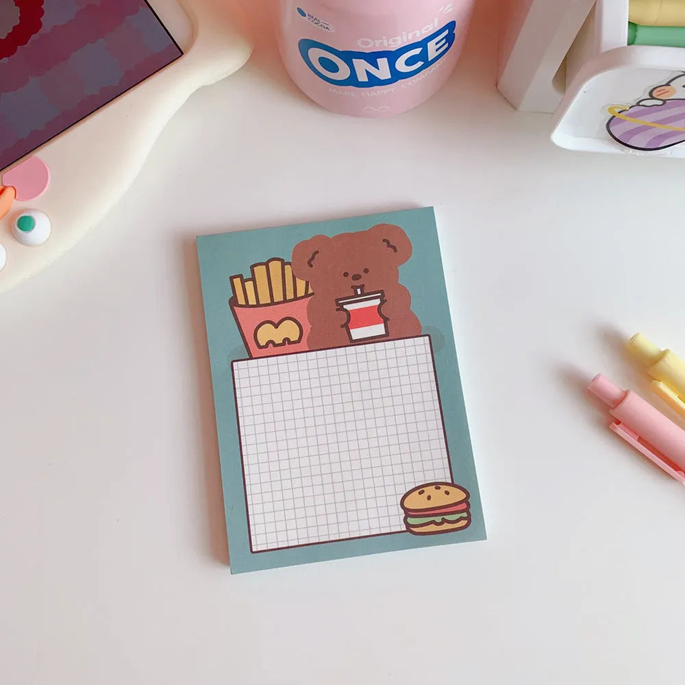 Kawaii bear cartoon memo pad notebook with colourful cover showing daily task list