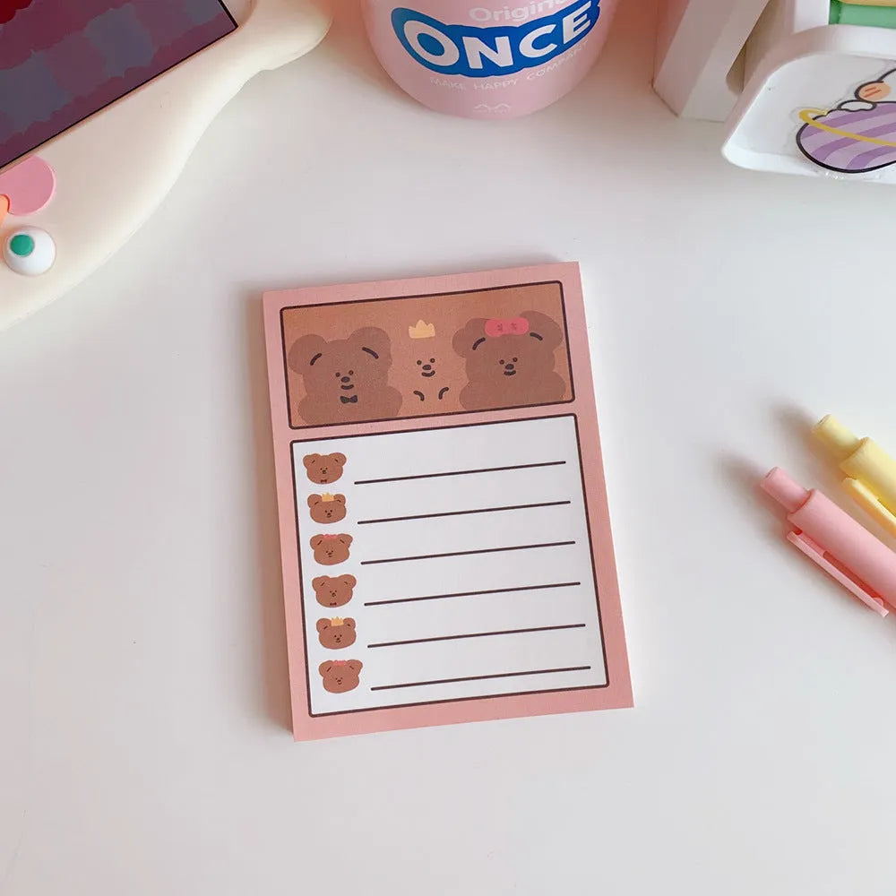 Kawaii bear cartoon memo pad notebook with colourful cover showing daily task list