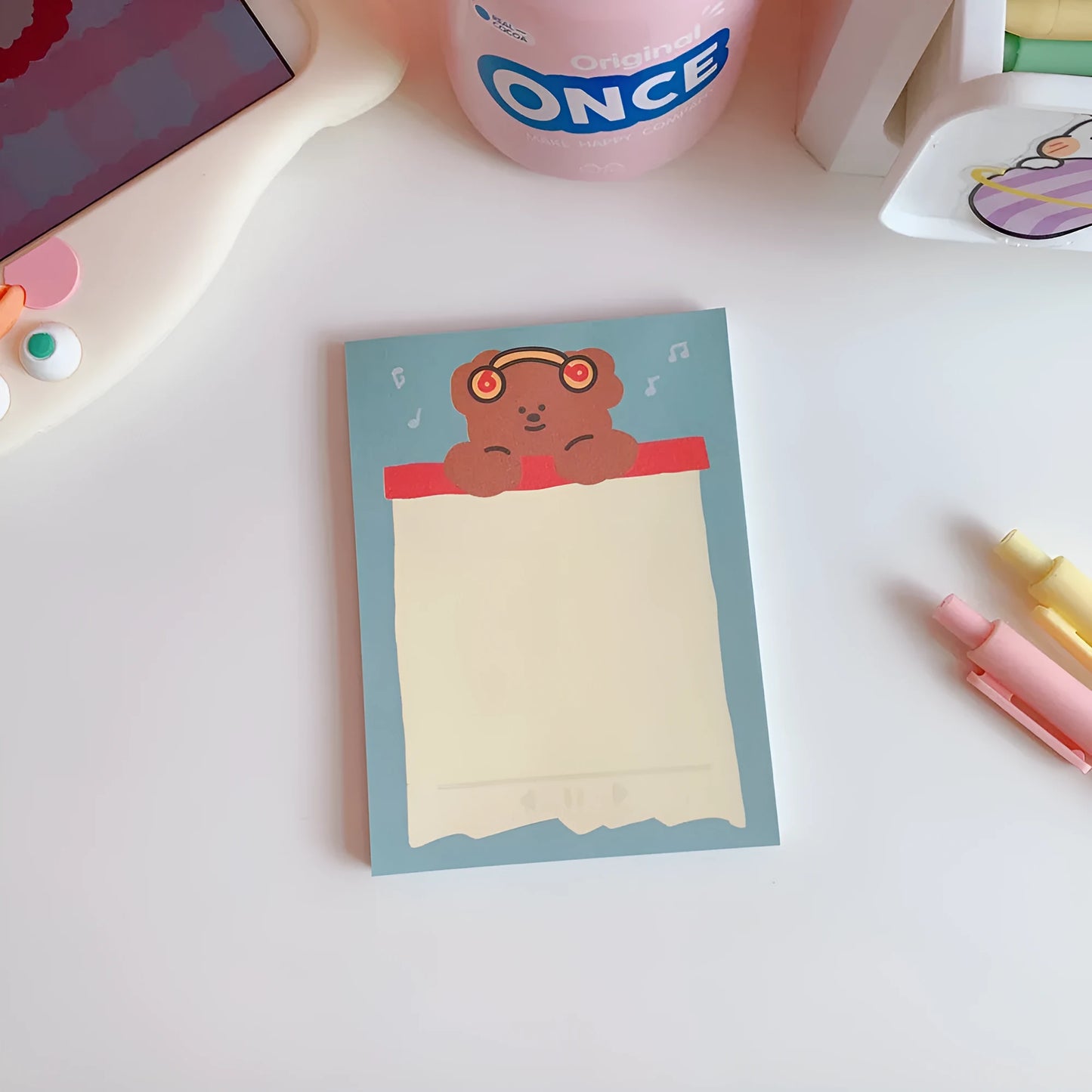 Kawaii bear cartoon memo pad notebook with colourful cover showing daily task list