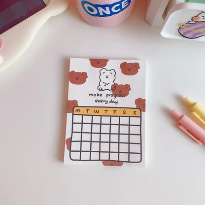 Kawaii bear cartoon memo pad notebook with colourful cover showing daily task list