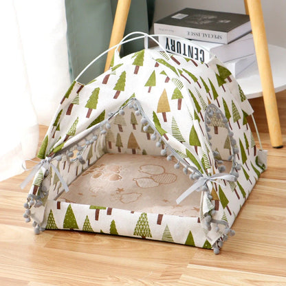 Enclosed cat tent pet bed in green colour with waterproof fabric for outdoor use