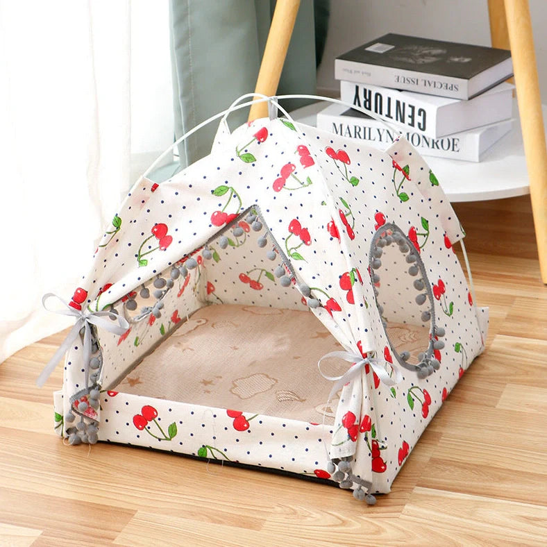 Enclosed cat tent pet bed in green colour with waterproof fabric for outdoor use