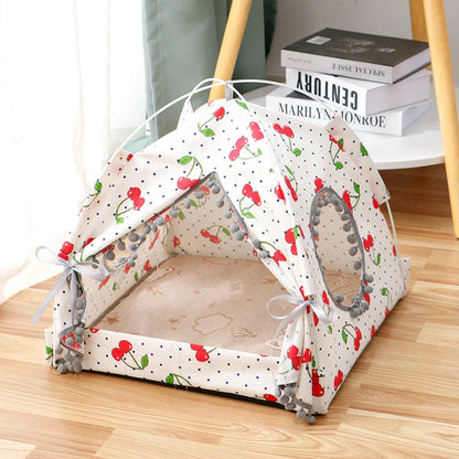 Enclosed cat tent pet bed in green colour with waterproof fabric for outdoor use