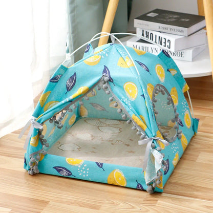 Enclosed cat tent pet bed in green colour with waterproof fabric for outdoor use