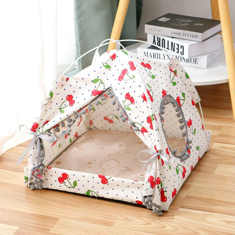 Enclosed cat tent pet bed in green colour with waterproof fabric for outdoor use