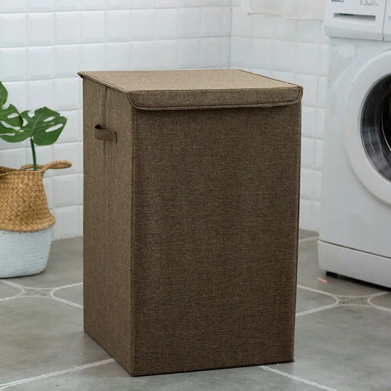 Beige cotton linen fabric covered laundry sorting storage box