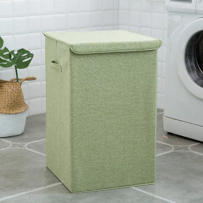 Beige cotton linen fabric covered laundry sorting storage box