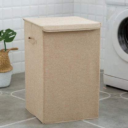 Beige cotton linen fabric covered laundry sorting storage box