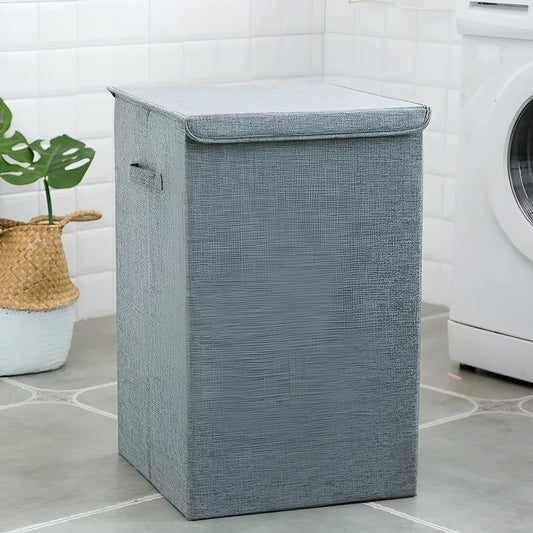 Beige cotton linen fabric covered laundry sorting storage box