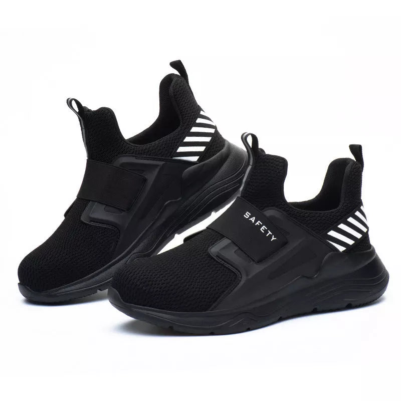 Black steel toe cap casual shoes with breathable and deodorant features