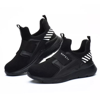 Black steel toe cap casual shoes with breathable and deodorant features