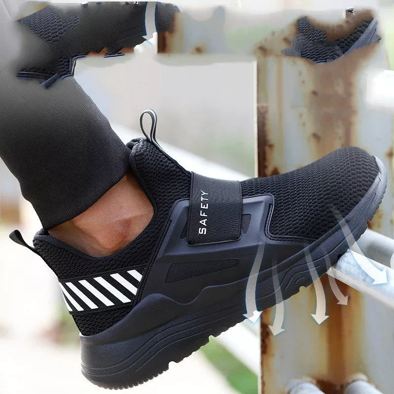 Black steel toe cap casual shoes with breathable and deodorant features