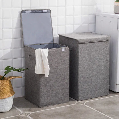 Beige cotton linen fabric covered laundry sorting storage box