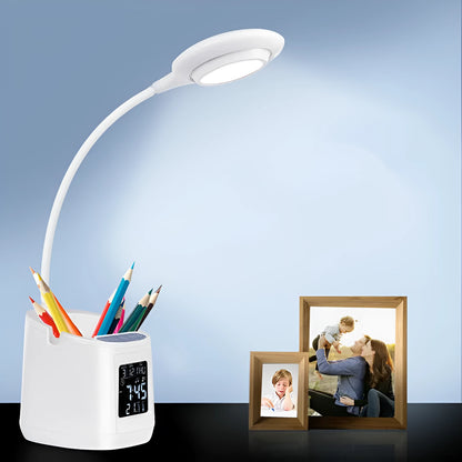 White USB desk lamp with touch switch on a wooden desk