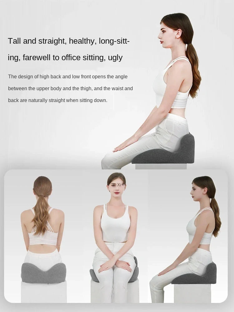 Memory foam seat cushion with posture correction and hollow out design in navy, pink, light gray, and dark gray