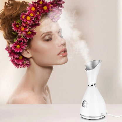 White face steamer device with 70ml water tank and micro-nano moisture technology for deep skin penetration
