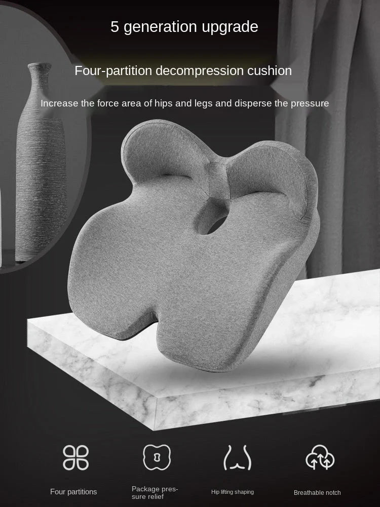 Memory foam seat cushion with posture correction and hollow out design in navy, pink, light gray, and dark gray