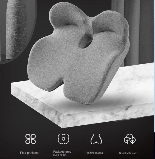 Memory foam seat cushion with posture correction and hollow out design in navy, pink, light gray, and dark gray