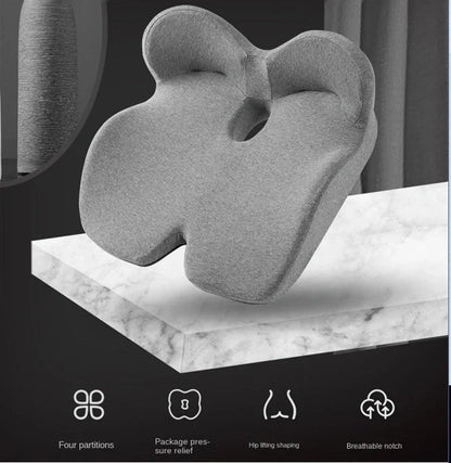 Memory foam seat cushion with posture correction and hollow out design in navy, pink, light gray, and dark gray