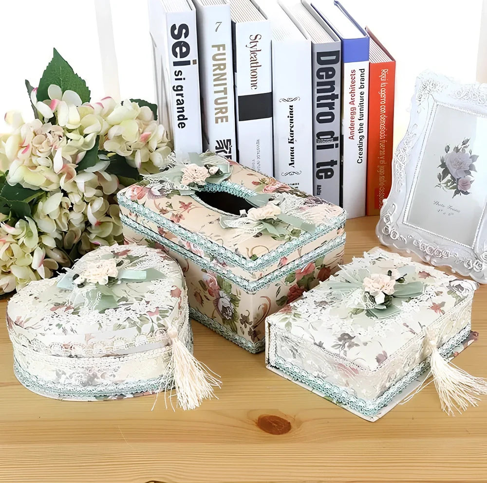 Ceramic tissue box with jewellery storage compartments in bright apricot, green, or pink