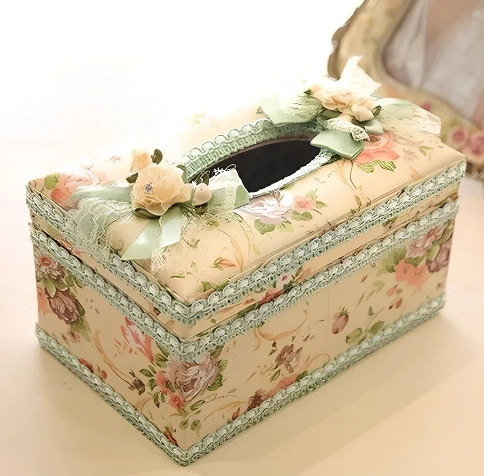 Ceramic tissue box with jewellery storage compartments in bright apricot, green, or pink