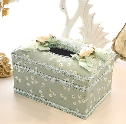 Ceramic tissue box with jewellery storage compartments in bright apricot, green, or pink
