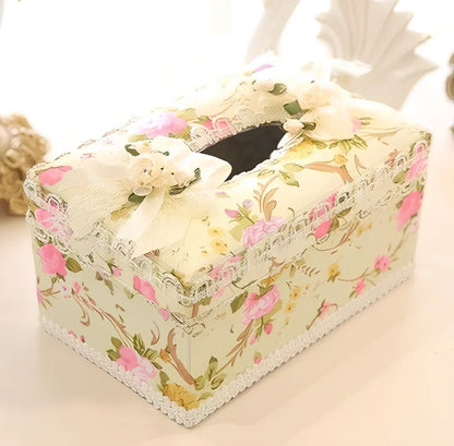 Ceramic tissue box with jewellery storage compartments in bright apricot, green, or pink